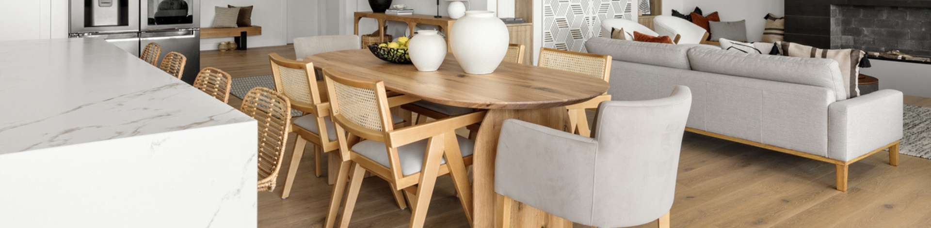 A Dining room with a wooden table